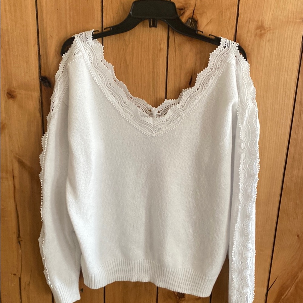 Elegant White Lace Trim Sweater